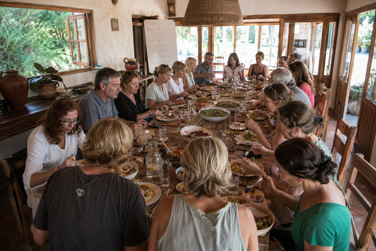 Participantes del retiro holístico de coaching disfrutando experiencias de sanación y bienestar