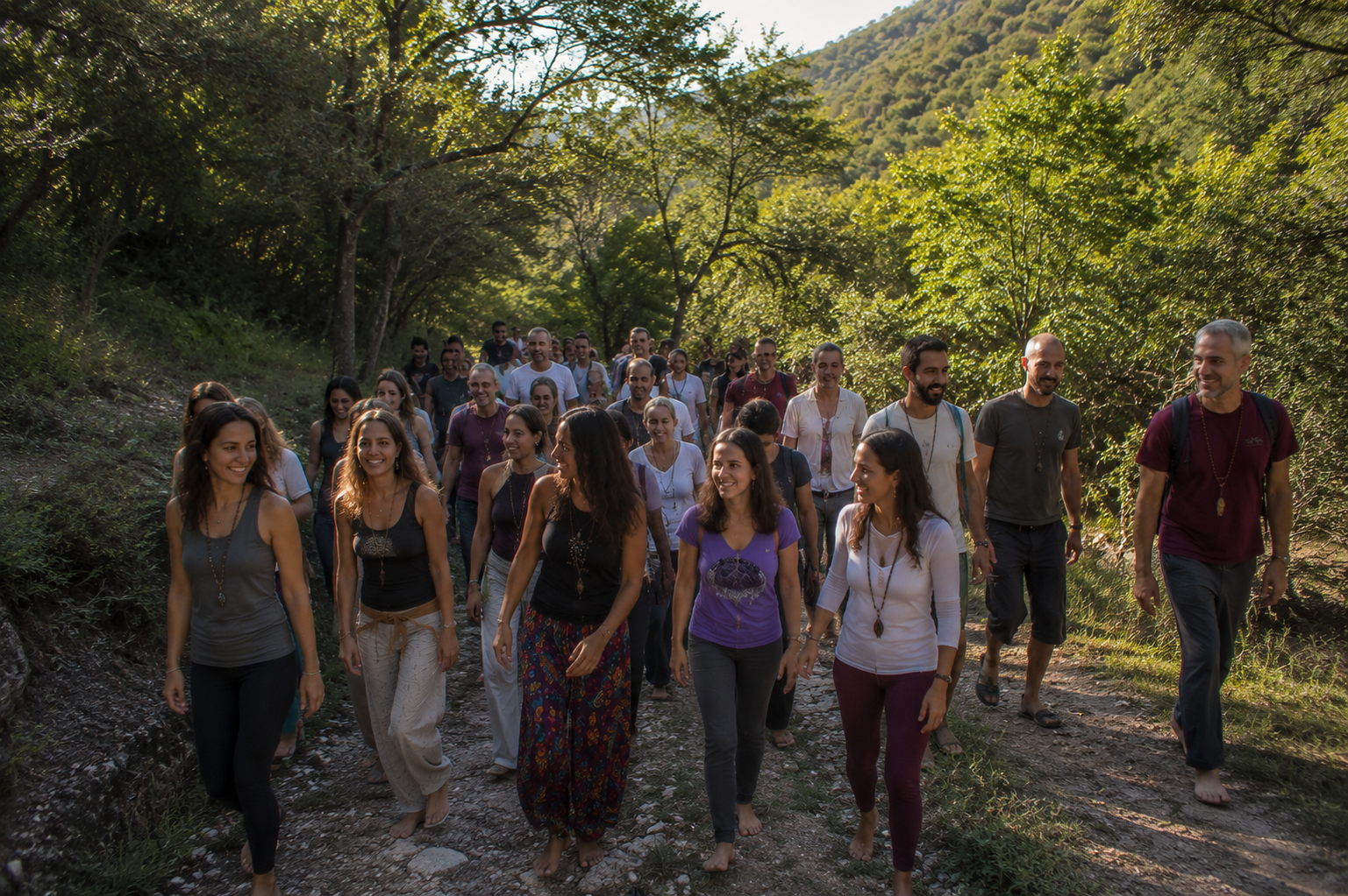 Participantes del retiro holístico de coaching disfrutando experiencias de sanación y bienestar