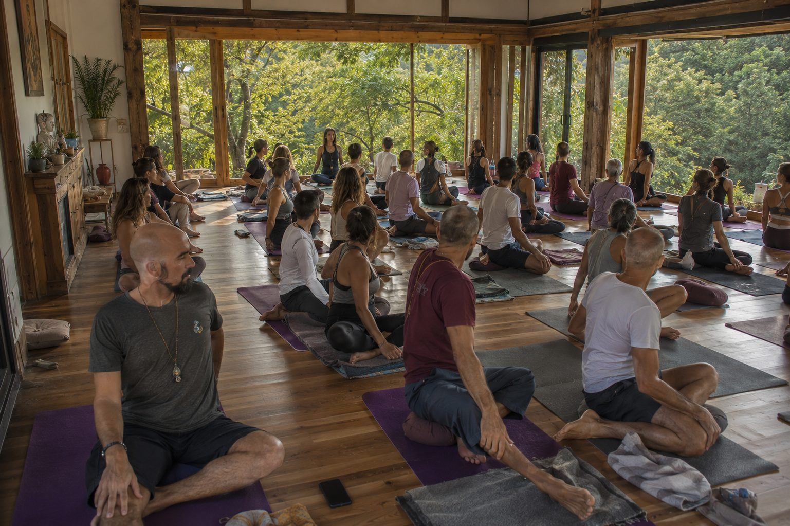 Participantes del retiro holístico de coaching disfrutando experiencias de sanación y bienestar