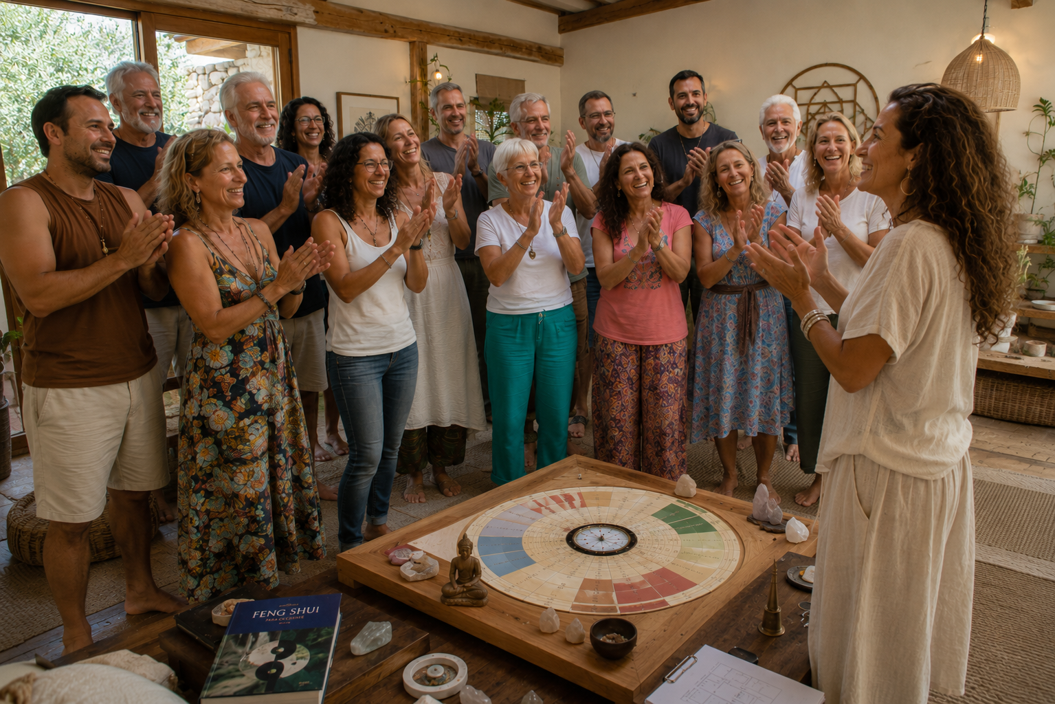 Participantes del retiro holístico de coaching disfrutando experiencias de sanación y bienestar