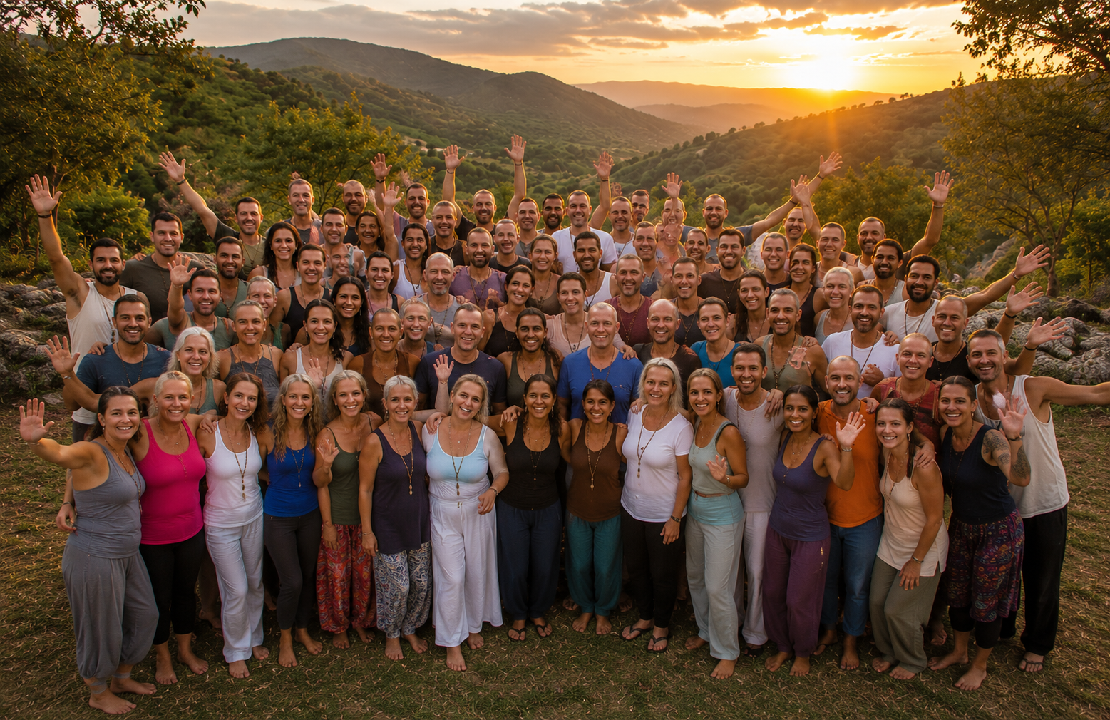 Participantes del retiro holístico de coaching disfrutando experiencias de sanación y bienestar